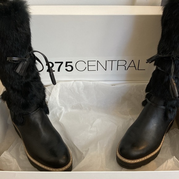 Ladies beautiful new Black leather & fur wedge Italian boots 275 Central size 37 - Picture 11 of 12